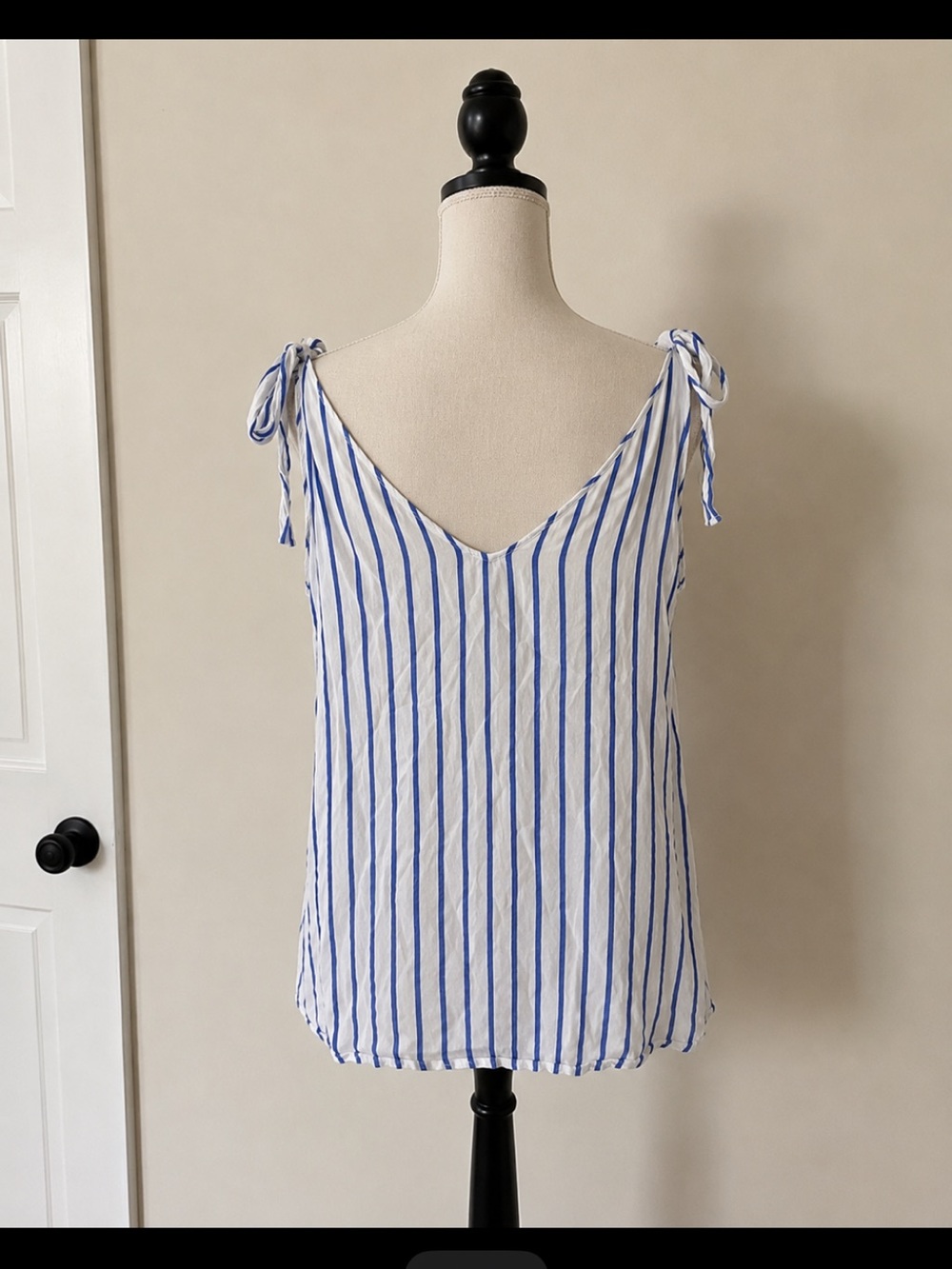 Pink Clover White and Blue Striped Tie-Shoulder Camisole